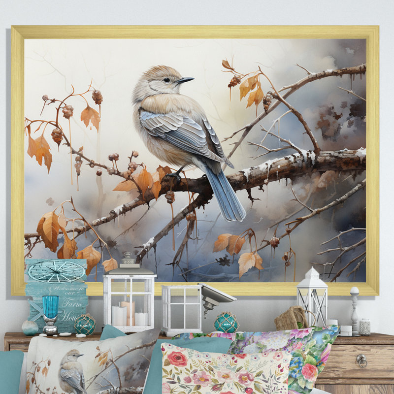 «Bird Silent Watcher I», reproduction d'art sur toile, H 24 po x l 32 po x P 1 po, Encadrement doré