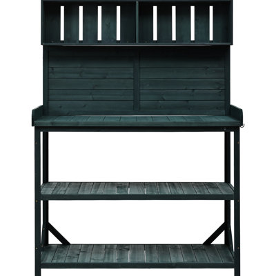 Patio Wooden Potting Bench With 4 Ample Storage Shelves And Feature, Large Garden Device, Forest