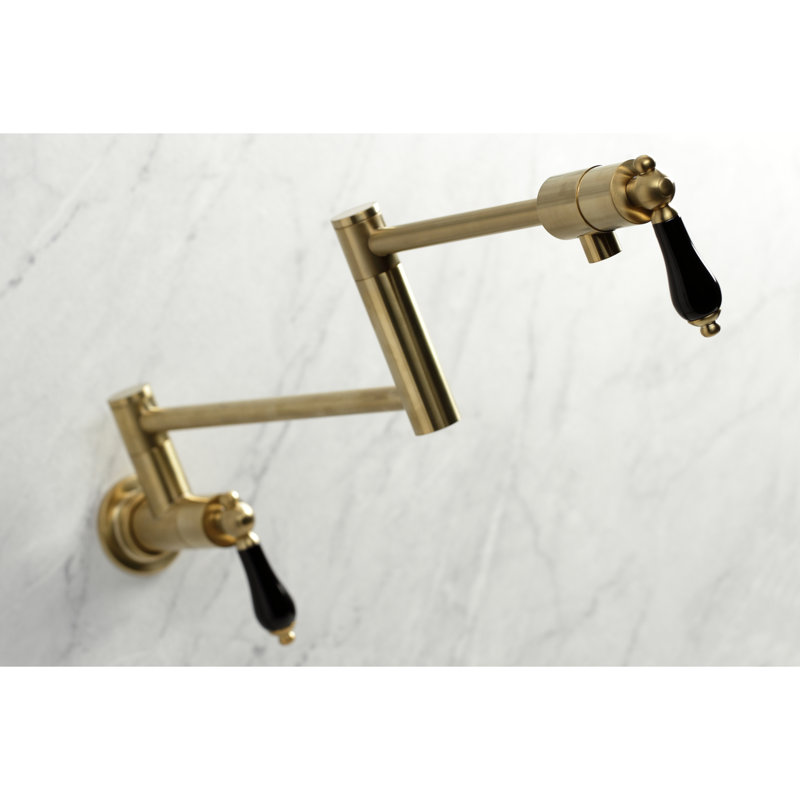 Kingston Brass Duchess Two-Handle 1-Hole Wall Mount Pot Filler Faucet, Brushed Brass/Black
