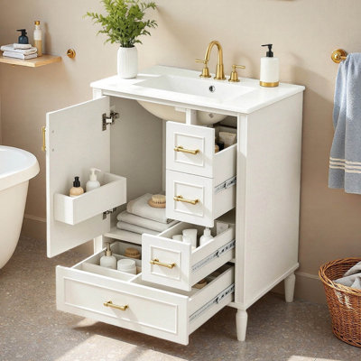 Meuble-lavabo simple autoportant de 61 cm (24 po) avec dessus en céramique