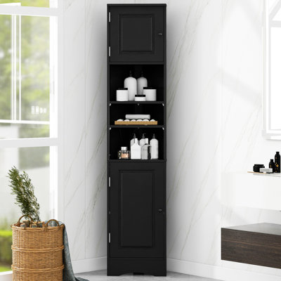 Multi-Functional Corner Cabinet, Tall Bathroom Storage Cabinet With Two Doors, Accent Cabinet