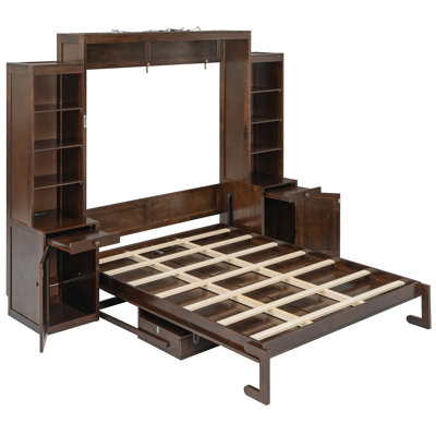 Murphy Bed With Desk  Storage, Space-Saving Wood Wall Bed With Cabinets  Drawers