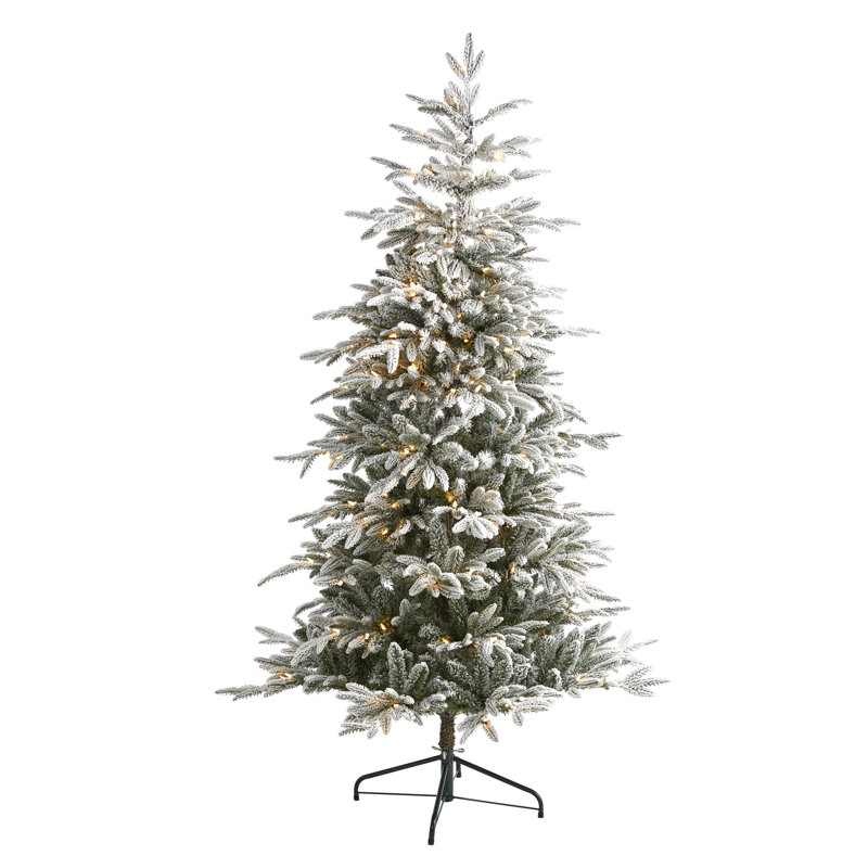 Arbre de Noël artificiel enneigé épinette avec lumières, H 6,5 pi