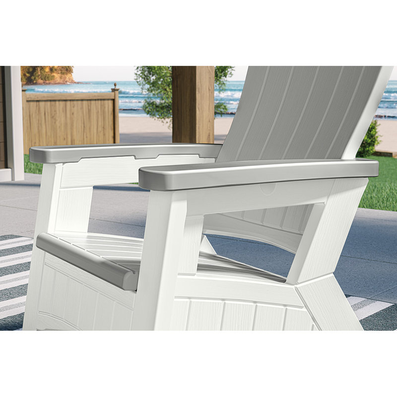 Suncast 12.19 in. W x 23.5 in. D Resin Adirondack Chair with Storage for Outdoor Seating, Made in the USA, Dove Gray/Ice Cube