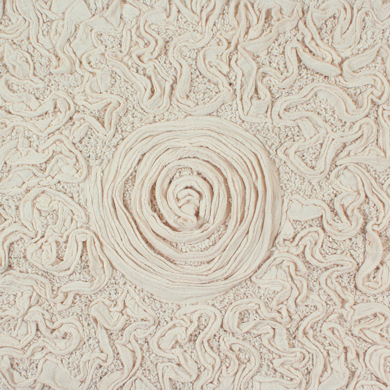 Schoenberger Floral Design Cotton Bath Rug, Ivory, 24" L x 17" W