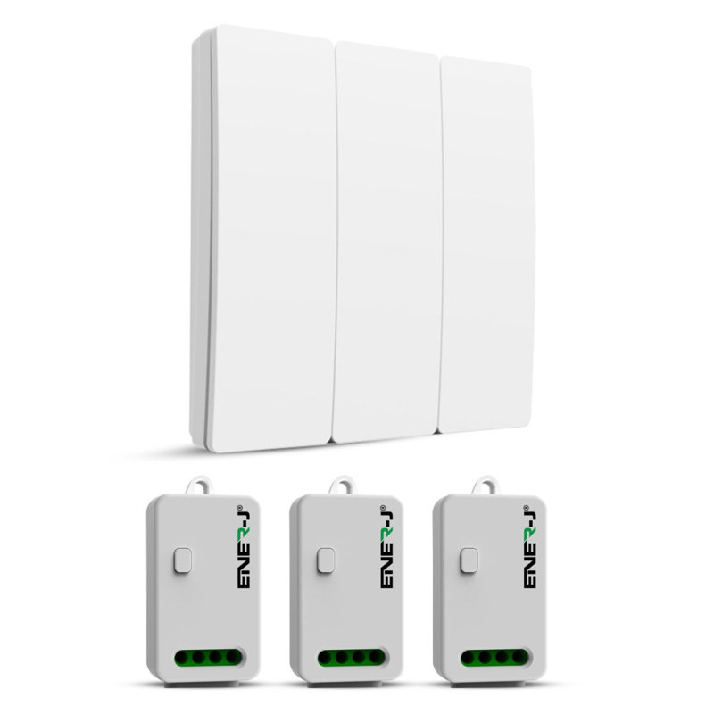 ENER J 3 Gang Wireless Kinetic Switch Kit White with 3x 500W RF Receivers