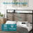 Bedroom Platform Bed Frame, Slate Gray MDF and Metal, Queen Size with LED Headboard and Underbed Storage