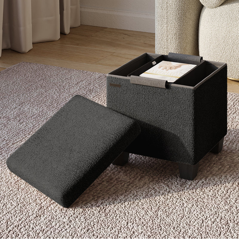 Banc de rangement avec repose-pieds Vérrant Boucle, Noir, noir, noir, noir, H 15 po x l 15 po x P 15 po