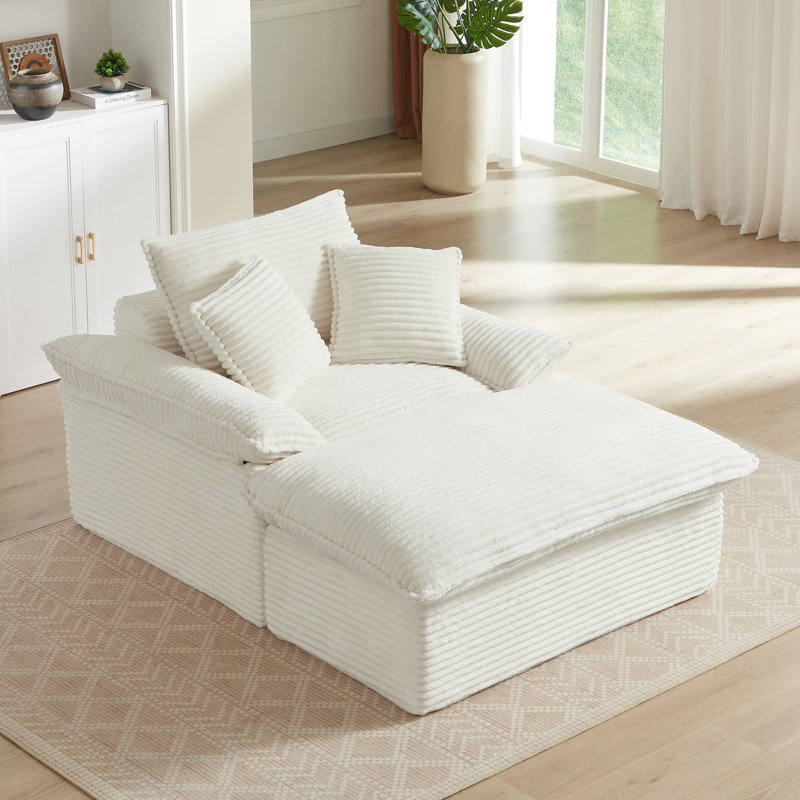 Chaise longue avec repose-pieds 51,97 po Corduroy, Blanc