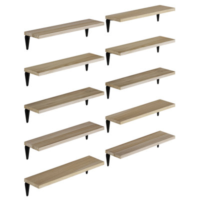 Bibliothèque murale 17 po x 4,5 po, tablettes en bois véritable, tablettes suspendues pour le mur, tablettes flottantes pour le salon et les fournitures de bureau, décor rustique et bohème, organisation à domicile, naturel, 10 pièces