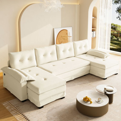 Canapé-lit 109,5 po en forme de U avec lit escamotable, canapé-lit convertible 2 en 1 avec accoudoirs amovibles et ports USB, canapé modulaire surdimensionné avec méridienne pour le salon / appartement