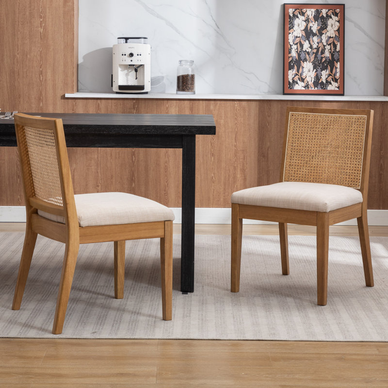 19.75cm H Upholstered Side Chair, Linen Beige, Brown