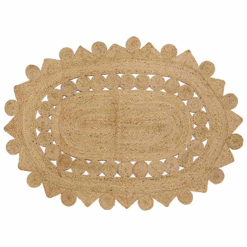 Oval Linen Hand Hooked Area Rug, Oval 100 x 152 cm