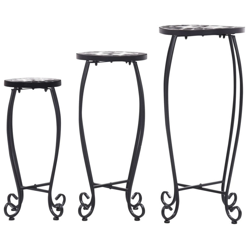 Table Set of 3 Black and White Iron and Ceramic Small Durable Accent Tables