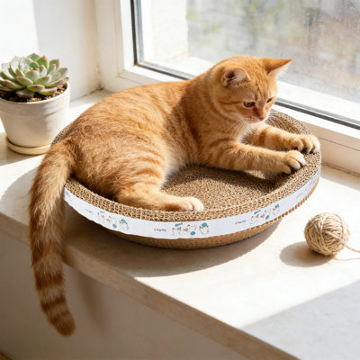 Corrugated Cat Scratching Basin Cats Scratching Board Lasting And Lintfree Cats Bed For Sleeping And Playing Corrugated Round Cats Scratching Tray