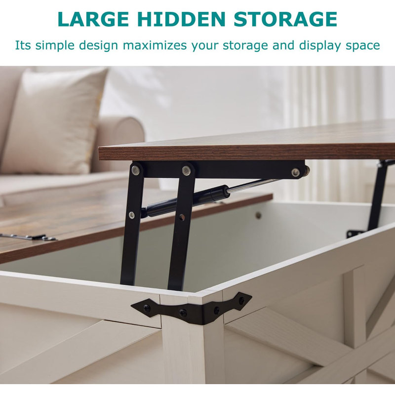 Coffee Table with Storage, Farmhouse Square Storage Coffee Table with Hinged Lift Top, Square Wood Center Table, Cocktail Table with Large Hidden Storage Compartment for Living Room