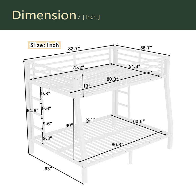 Metal Full XL Over Queen Bunk Bed For Teens And Adults,Space-Saving/Noise Reduced/No Box Spring Needed