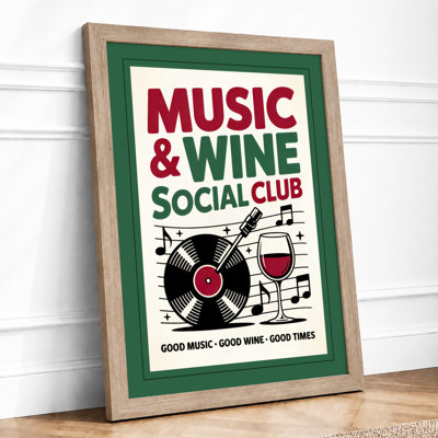 Music and Wine Club Vintage - Framed Print