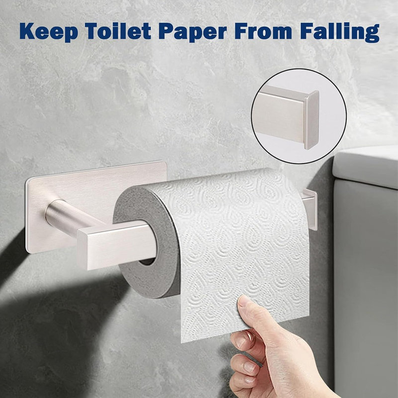 Porte-papier hygiénique carré auto-adhésif en acier inoxydable, fixation murale sans perçage antirouille, nickel brossé