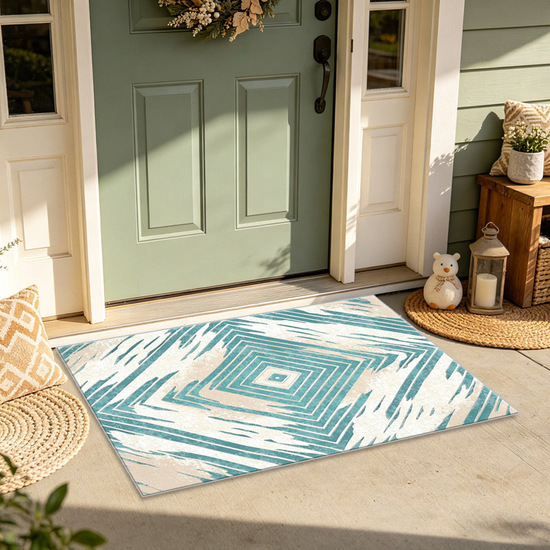 Teal Aztec Diamond carpet-easy to clean, machine-washable, soft and comfortable; suitable for door mats, kitchens, living rooms, bedrooms, corridors, and laundry areas. Easy to clean, durable carpet for home decoration.