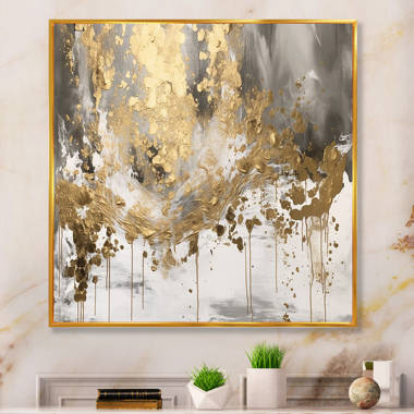 CosmoLiving by Cosmopolitan Square Gold And Gray Brushed Stripe Abstract  Canvas Wall Art With Gold Metal Frame, 40 X 40 - Floater Frame Painting  on Canvas & Reviews