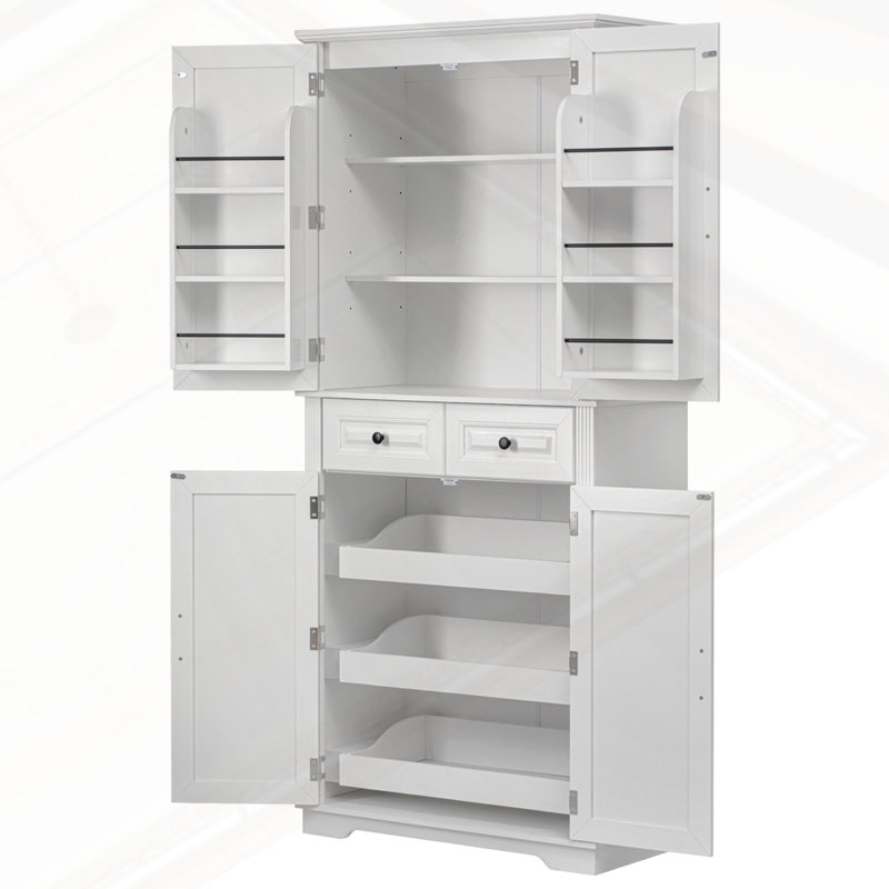 Grand garde-manger avec 3 organisateurs d'armoire coulissants, Blanc
