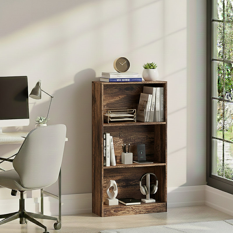 142cm H x 60cm W Standard Bookcase, (3 Shelves) 109cm H x 60cm W x 24cm D, Dark Wood