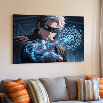 Merveilleux dessin animé magique sur toile Rune bleu mystique pour salon, chambre à coucher, bureau, couloir, vestibule, galerie murale et décoration moderne
