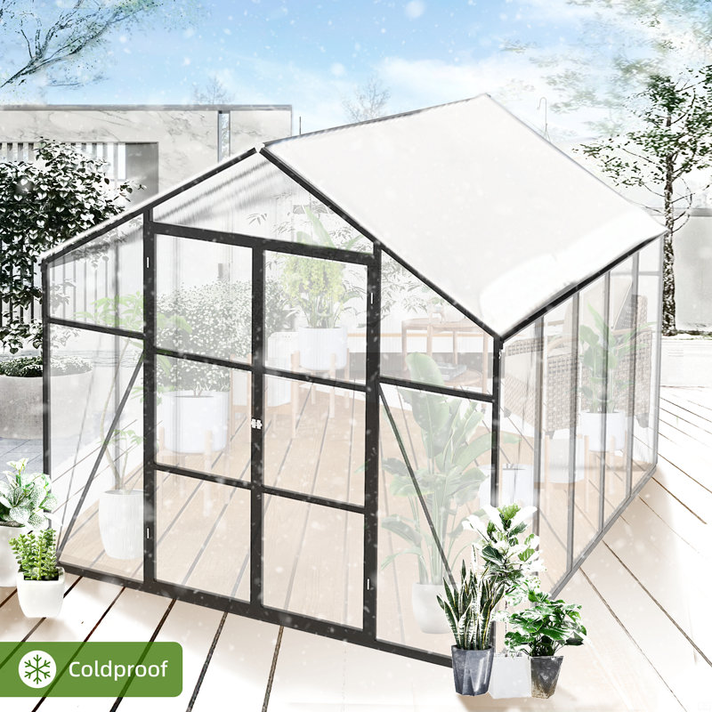 Windproofaluminum Greenhouse Polycarbonate Greenhouse Raised Base And Anchor Aluminum Heavy Duty Walk-In Greenhouses, Black