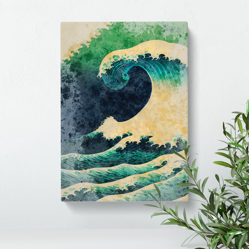 Watercolour Japanese Wave No.5 - Wall Art, Wrapped Canvas, 60cm H x 40cm W, No Matte