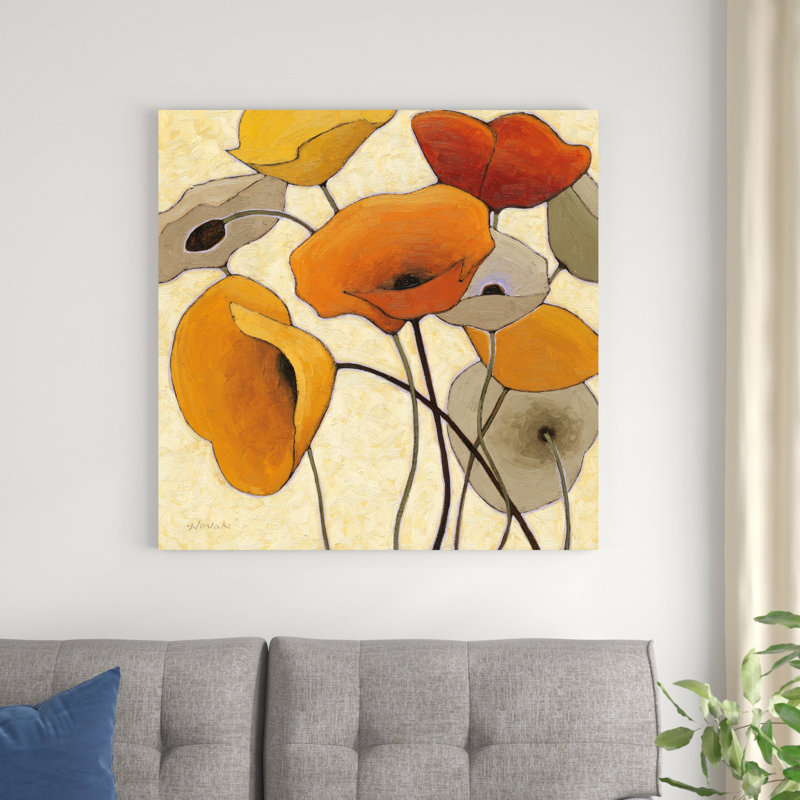 " Pumpkin Poppies III " by Shirley Novak Painting Print, 36" H x 36" W x 1.25" D