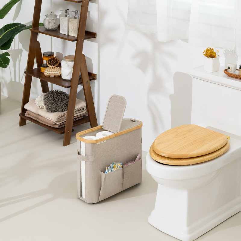 Toilet Paper Storage Baskets with Dual Flip Lids and Side Pocket, Bathroom Toilet Paper Organizer, Medium, Brown, Medium