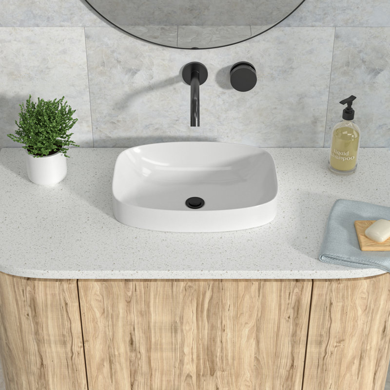 20" x 15" Semi-Recessed Bathroom Sink - White Ceramic Above Counter Basin with Overflow
