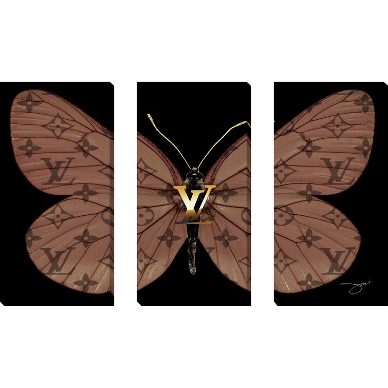 Rosdorf Park Louis Vuitton Butterfly On Canvas 3 Pieces by Jodi Print