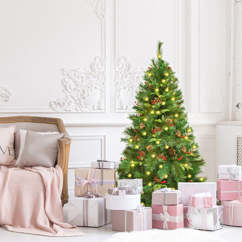 Arbre de Noël artificiel pin vert avec lumières claires/blanches, H 5 pi