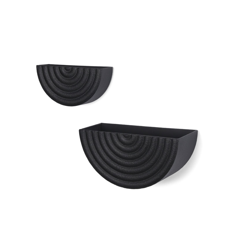 Ensemble de deux pots à fleurs muraux géométriques en métal noir