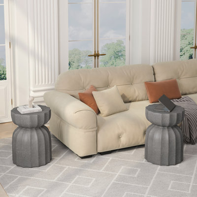 Ensemble de table basse et de table d'appoint 13 "modernes et imperméables pour l'extérieur et l'intérieur, conception durable en ciment Mgo, convenant pour le patio, le jardin, la cour et le salon, gris, 2 pièces