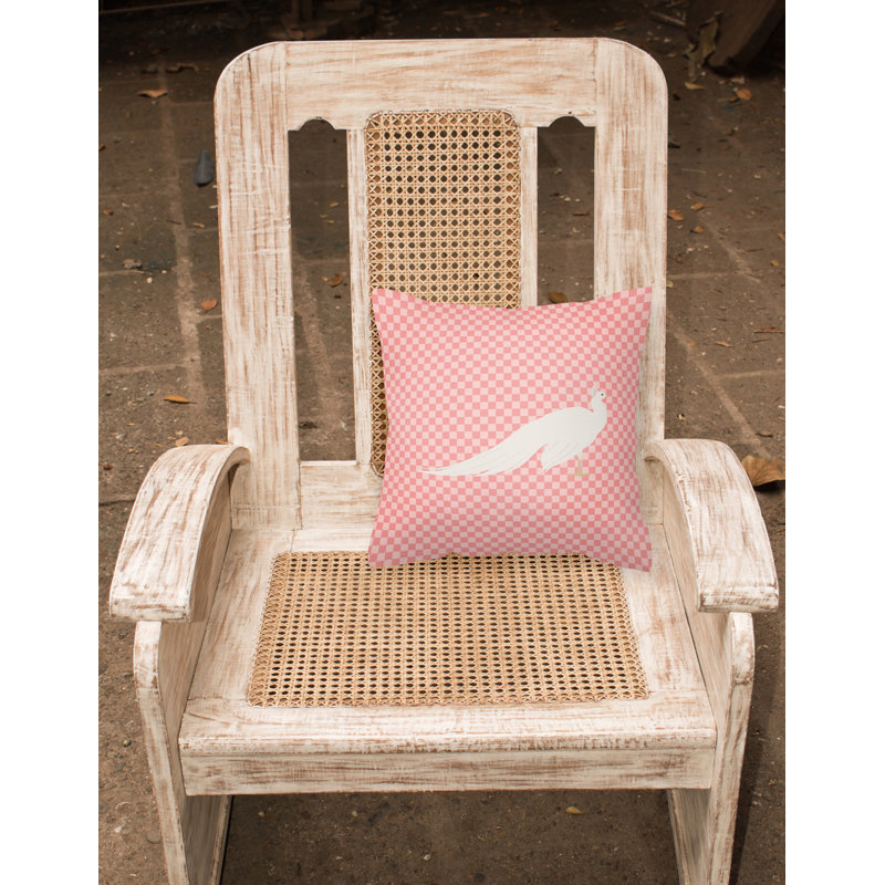 Coussin décoratif extérieur éclectique peacock paon check, Rose, 18 po x 18 po