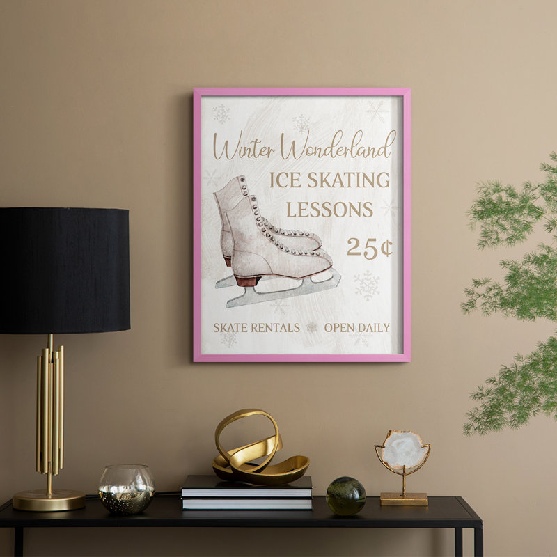 Skate Lessons Framed Print - Solid Wood, Pink, 11" H x 9" W