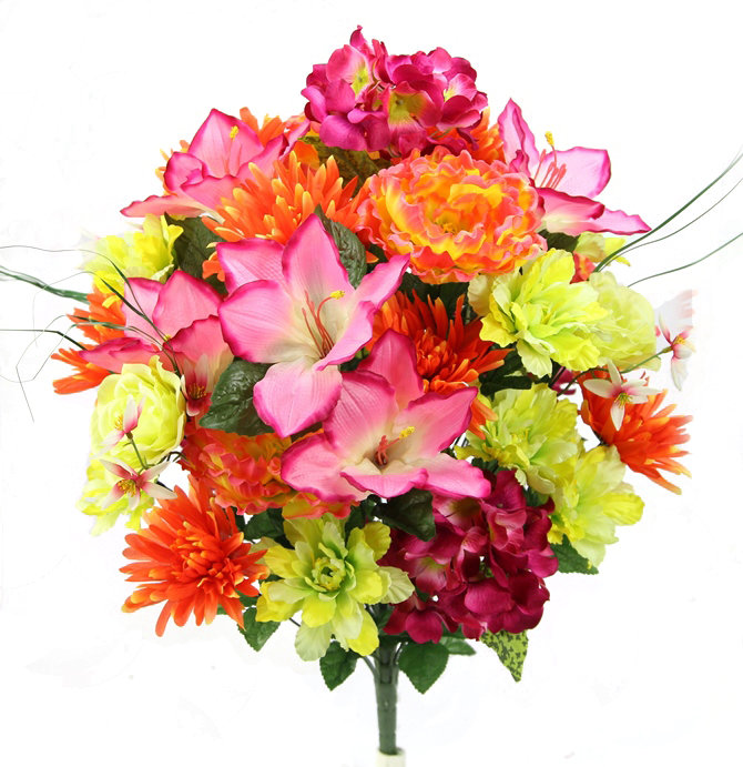 Arrangement floral 36 pivoines artificielles, Corail / Velours / Céleri
