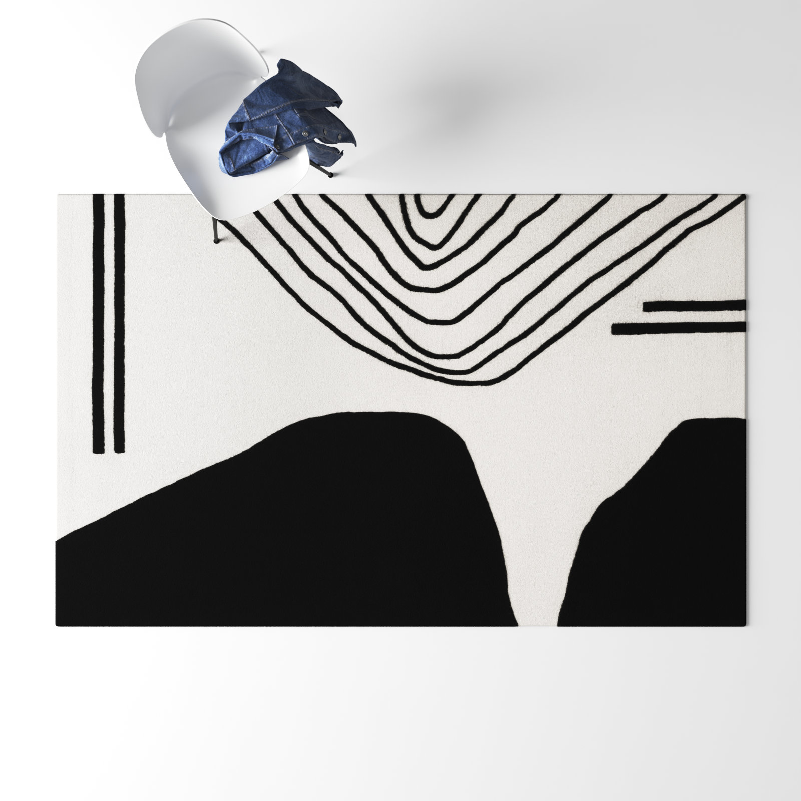 Felipe Ivory Black Hand-Woven Abstract Wool Rug, Rectangle 5' x 8'