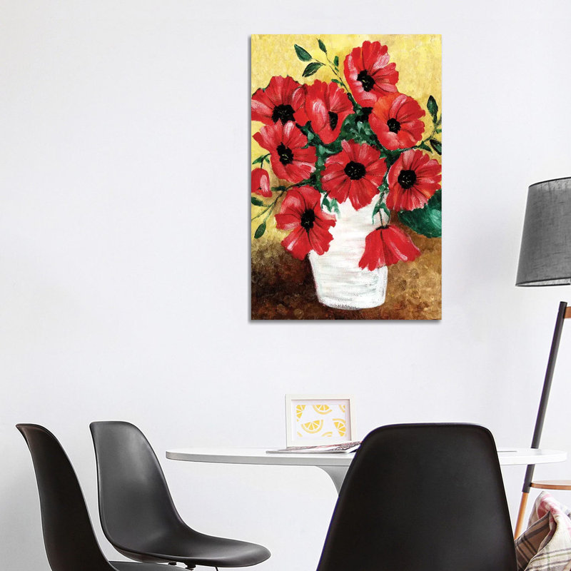 « Big Red Poppies » par Cheryl Bartolo-impression d’art graphique, H 40 po x l 26 po x P 1,5 po, Toile tendue, Pas de tapis