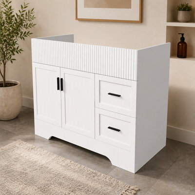 Meuble-lavabo moderne pour salle de bain, armoire en MDF blanc de 42,24 pouces avec 2 tiroirs et portes à fermeture en douceur