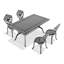 Ensemble de salle à manger 5 places en aluminium moulé résistant aux intempéries, cadre noir, motifs délicats, excellente résistance aux intempéries et à la corrosion, assise ergonomique, repose-pieds antidérapant, guide de montage facile.