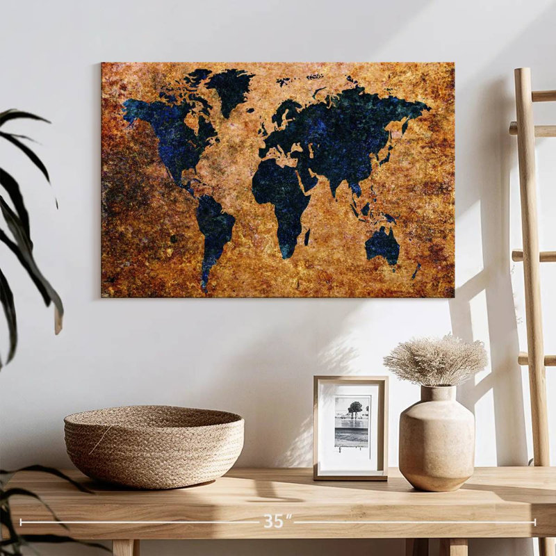 Carte du monde grunge Aliaz, H 16 po x l 24 po