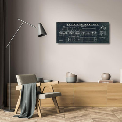 Williston Forge Wild Apple Portfolio Gallery Wrapped Canvas Art Titled: Train Blueprint II Black 16197