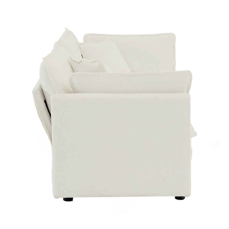 Canapé de causeuse moderne en tissu pour salon, canapé rembourré 2 places à assise profonde de grande taille avec 4 coussins, chenille blanche