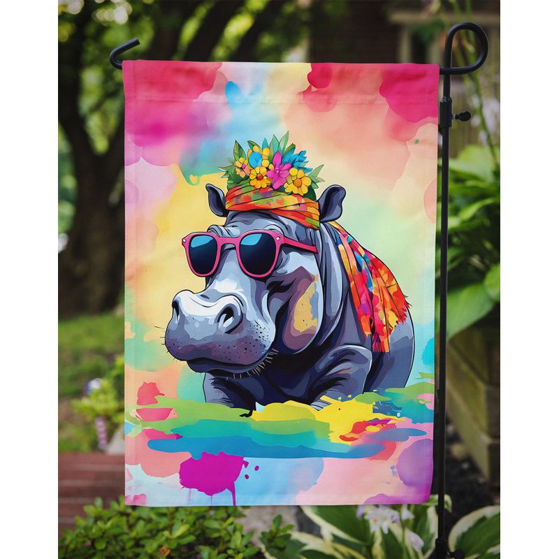 Drapeau de jardin hippopotame hippie