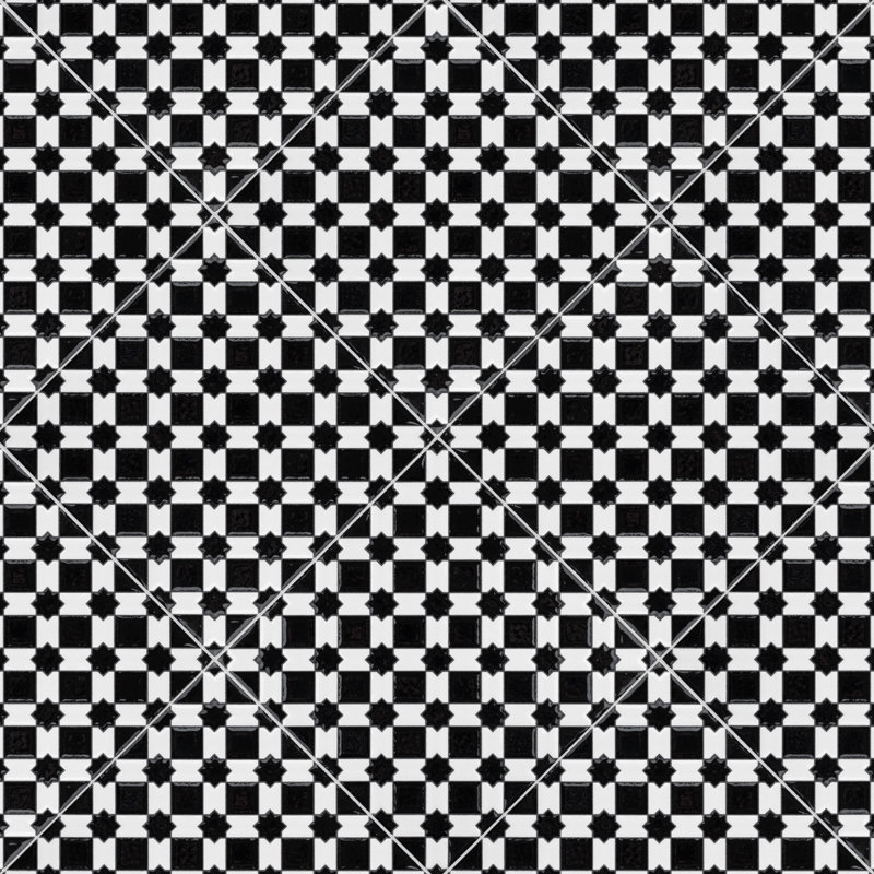 Sevillano Giralda 8" x 8" Ceramic Patterned Wall Tile, Black/White