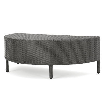Weather-resistant Grey Wicker Half-round Coffee Table For Patios